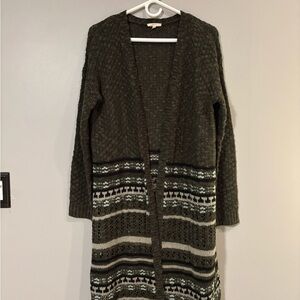 Mystree Dark Olive Patterned Cardigan